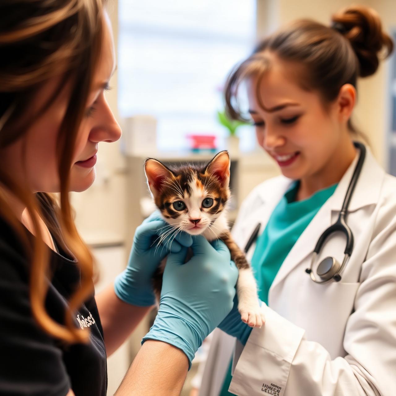 Vet examining a kitten